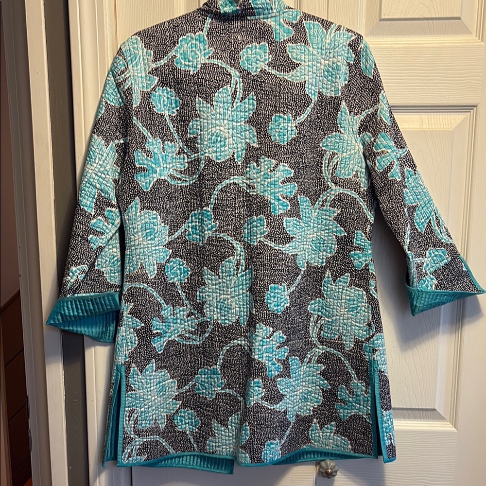 Patty Kim Quilted Floral Pocket Jacket‎ Blue and White Flowers - Picture 4 of 4